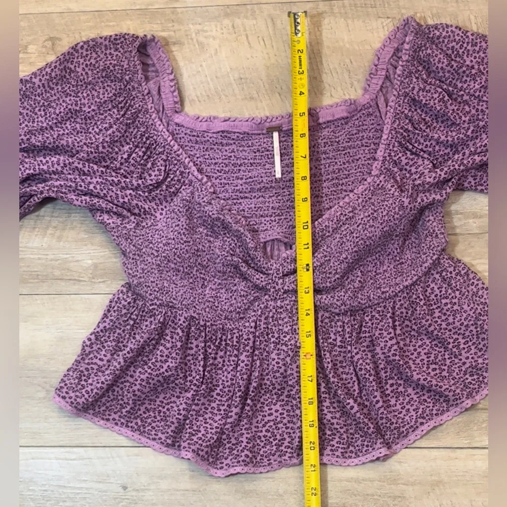 Free People Brittnee Print Smocked Babydoll Silhouette Peplum Top Size Large - Picture 8 of 9